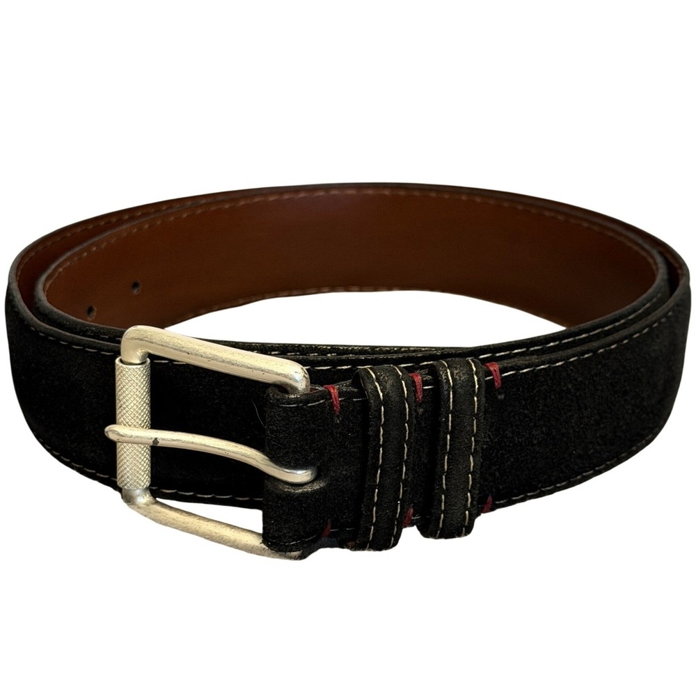 Torino European Sueded Calfskin Belt Mens 38 Black Solid Brass Roller Buckle